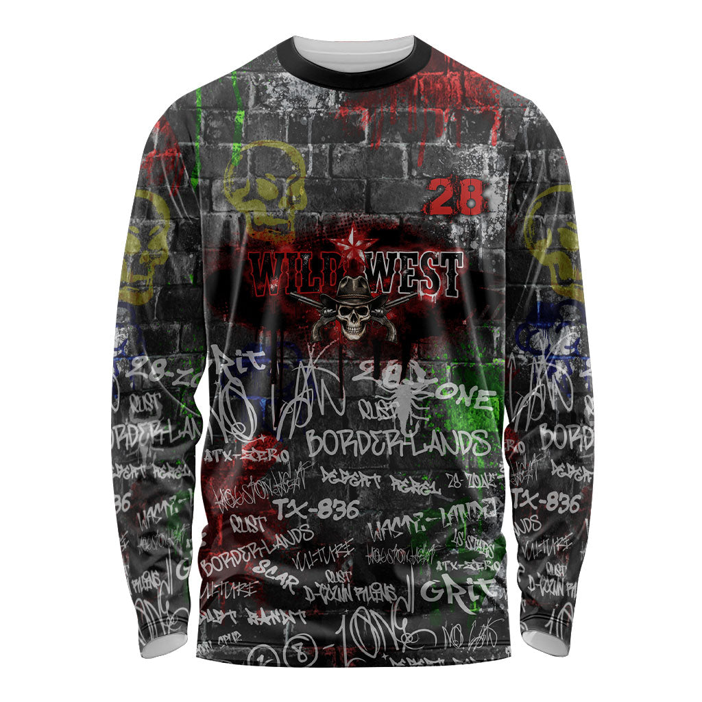 Personalized Wild West Borderlands Long Sleeve Shirt Urban Street Graffiti Art Skull Scorpion Symbols