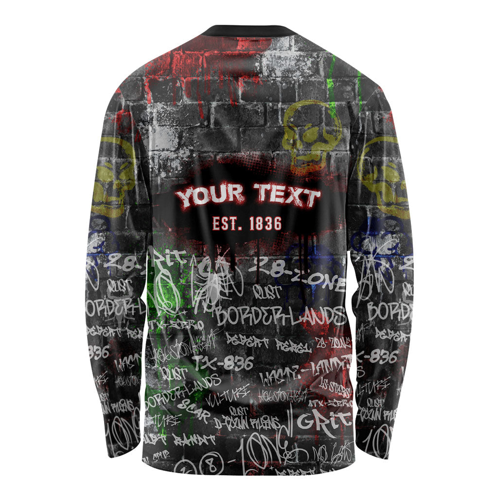 Personalized Wild West Borderlands Long Sleeve Shirt Urban Street Graffiti Art Skull Scorpion Symbols