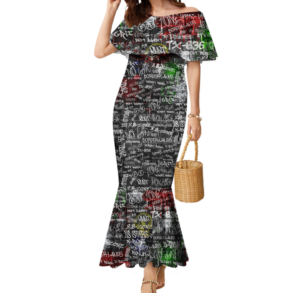 Personalized Wild West Borderlands Mermaid Dress Urban Street Graffiti Art Skull Scorpion Symbols
