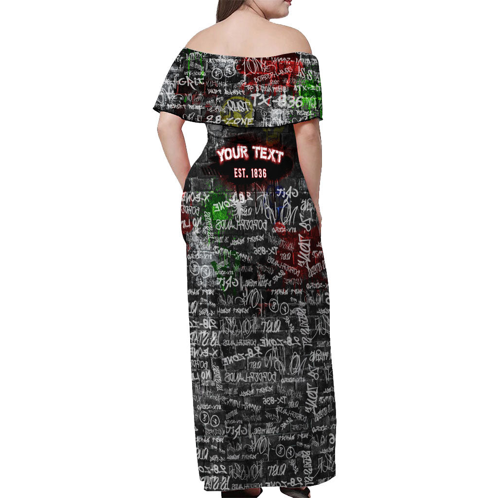 Personalized Wild West Borderlands Off Shoulder Maxi Dress Urban Street Graffiti Art Skull Scorpion Symbols