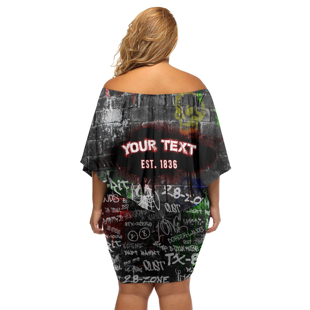 Personalized Wild West Borderlands Off Shoulder Short Dress Urban Street Graffiti Art Skull Scorpion Symbols