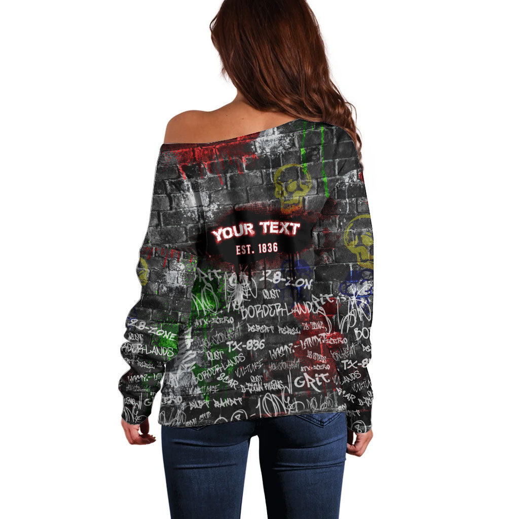Personalized Wild West Borderlands Off Shoulder Sweater Urban Street Graffiti Art Skull Scorpion Symbols