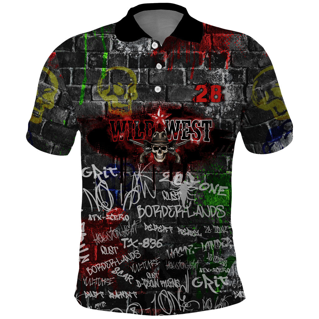 Personalized Wild West Borderlands Polo Shirt Urban Street Graffiti Art Skull Scorpion Symbols