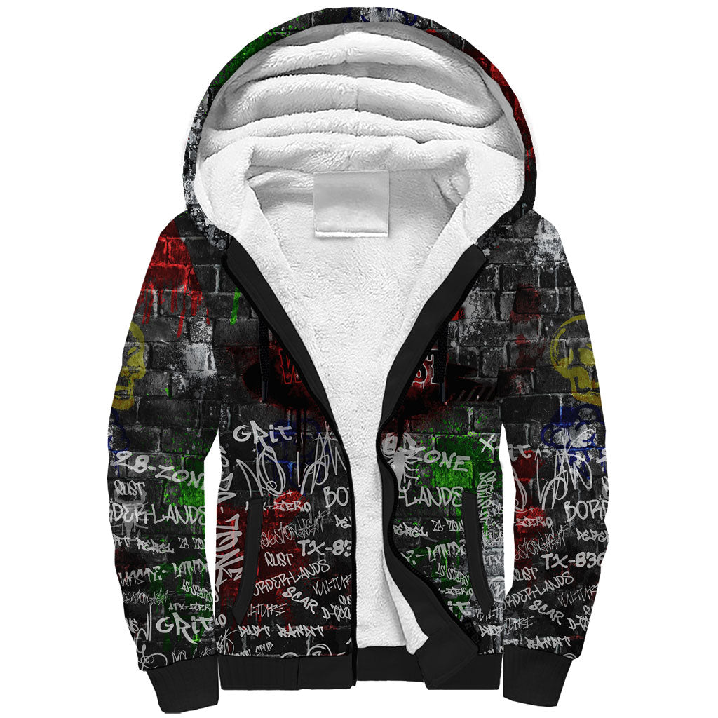 Personalized Wild West Borderlands Sherpa Hoodie Urban Street Graffiti Art Skull Scorpion Symbols