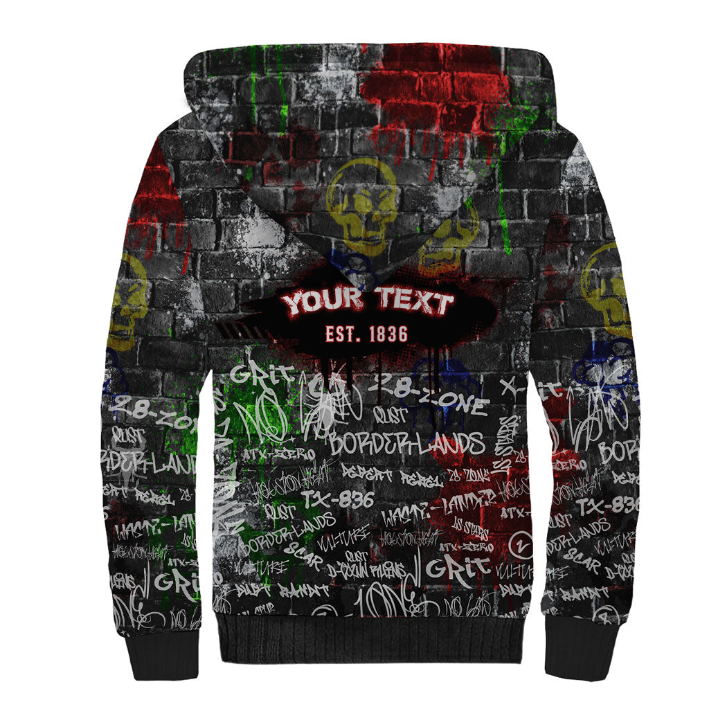 Personalized Wild West Borderlands Sherpa Hoodie Urban Street Graffiti Art Skull Scorpion Symbols