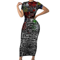 Personalized Wild West Borderlands Short Sleeve Bodycon Dress Urban Street Graffiti Art Skull Scorpion Symbols
