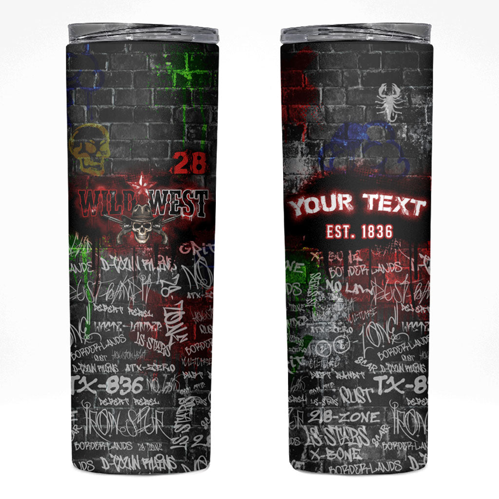 Personalized Wild West Borderlands Skinny Tumbler Urban Street Graffiti Art Skull Scorpion Symbols