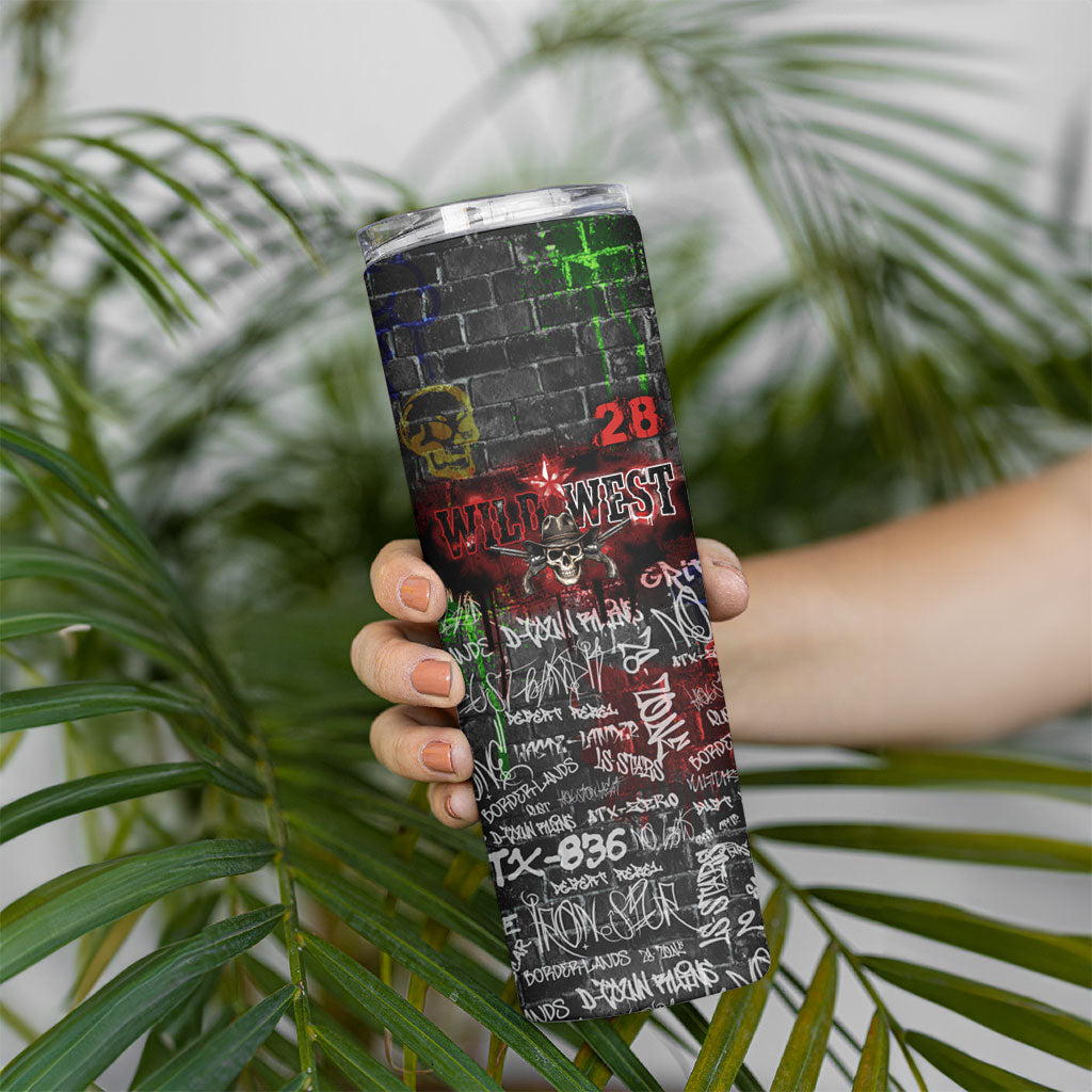 Personalized Wild West Borderlands Skinny Tumbler Urban Street Graffiti Art Skull Scorpion Symbols