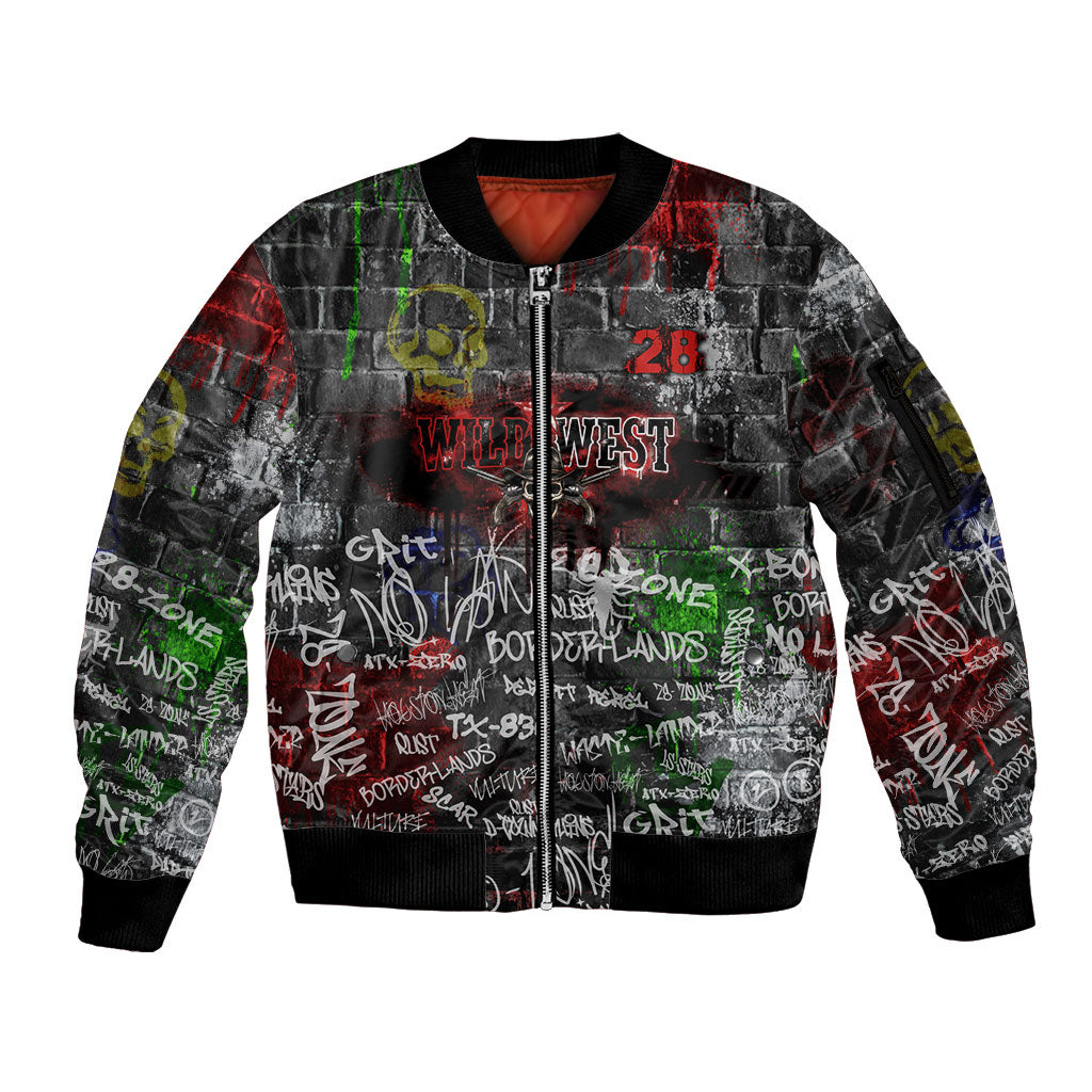 Personalized Wild West Borderlands Sleeve Zip Bomber Jacket Urban Street Graffiti Art Skull Scorpion Symbols