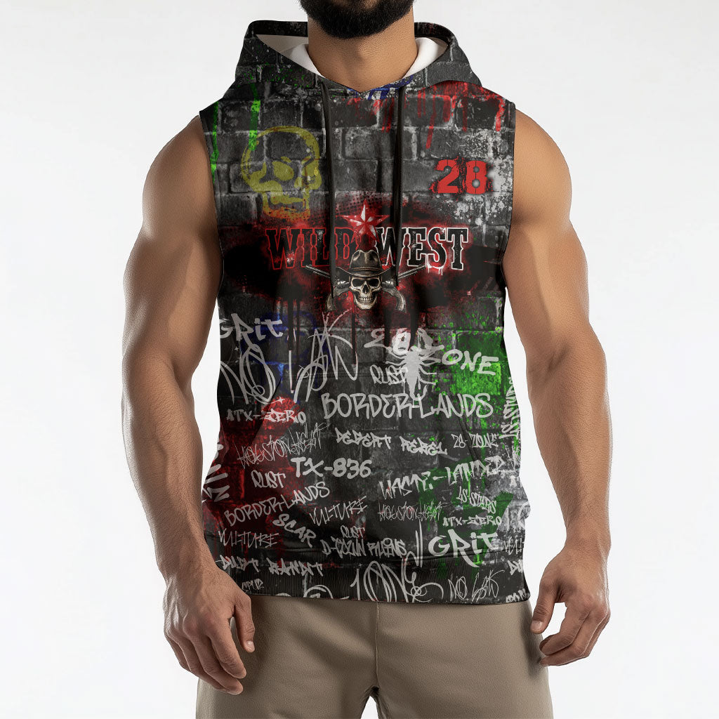 Personalized Wild West Borderlands Sleeveless Hoodie Urban Street Graffiti Art Skull Scorpion Symbols