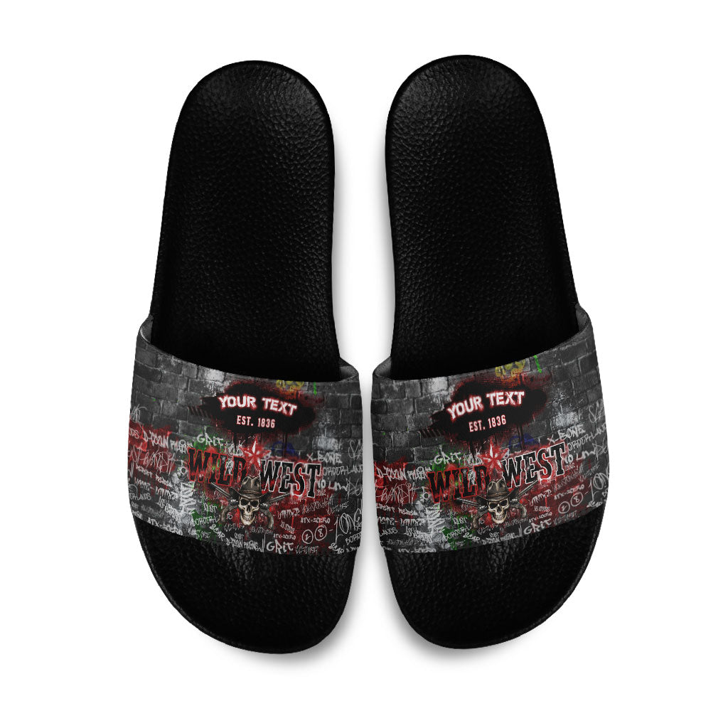 Personalized Wild West Borderlands Slide Sandals Urban Street Graffiti Art Skull Scorpion Symbols
