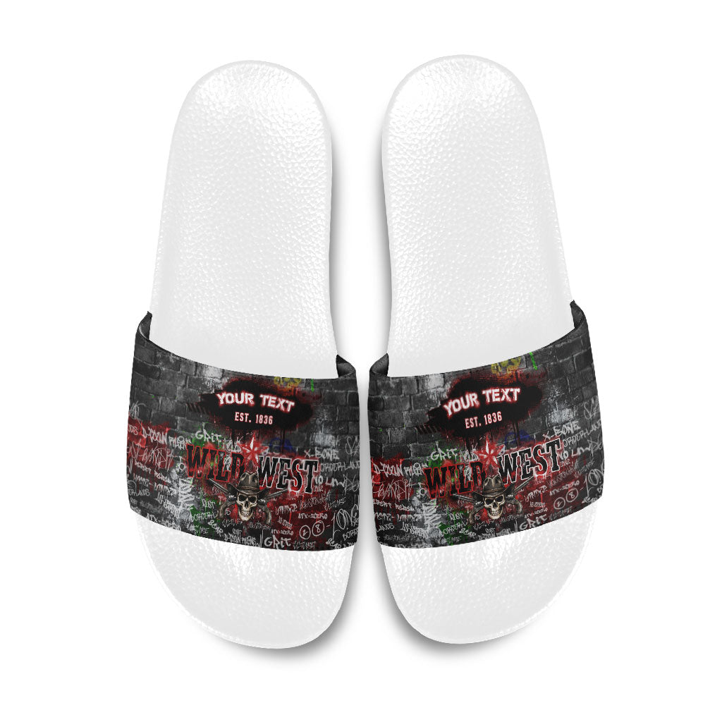 Personalized Wild West Borderlands Slide Sandals Urban Street Graffiti Art Skull Scorpion Symbols