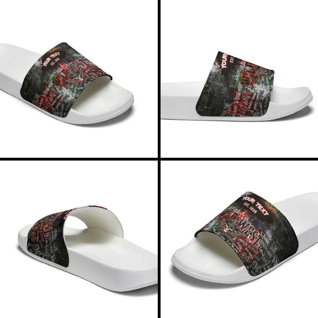 Personalized Wild West Borderlands Slide Sandals Urban Street Graffiti Art Skull Scorpion Symbols