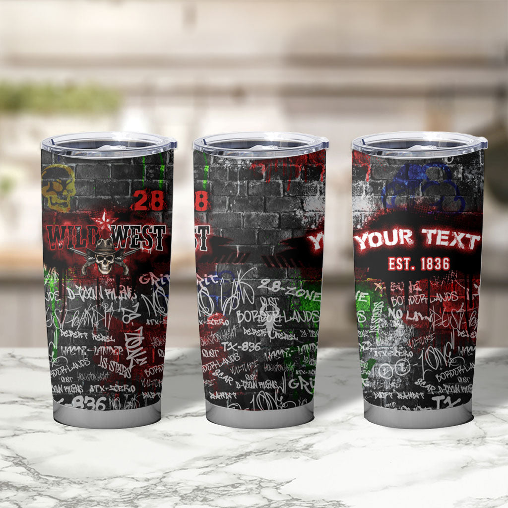 Personalized Wild West Borderlands Tumbler Cup Urban Street Graffiti Art Skull Scorpion Symbols