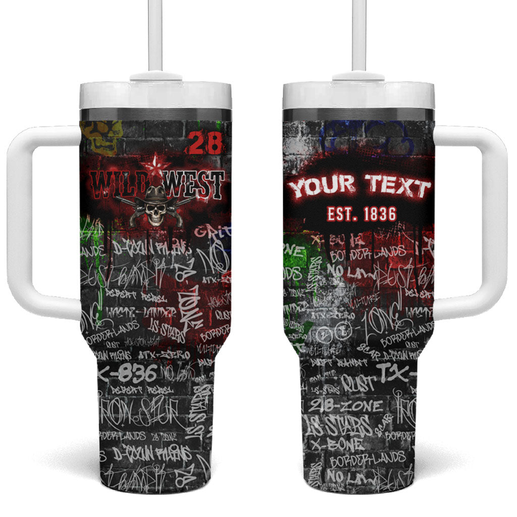 Personalized Wild West Borderlands Tumbler With Handle Urban Street Graffiti Art Skull Scorpion Symbols