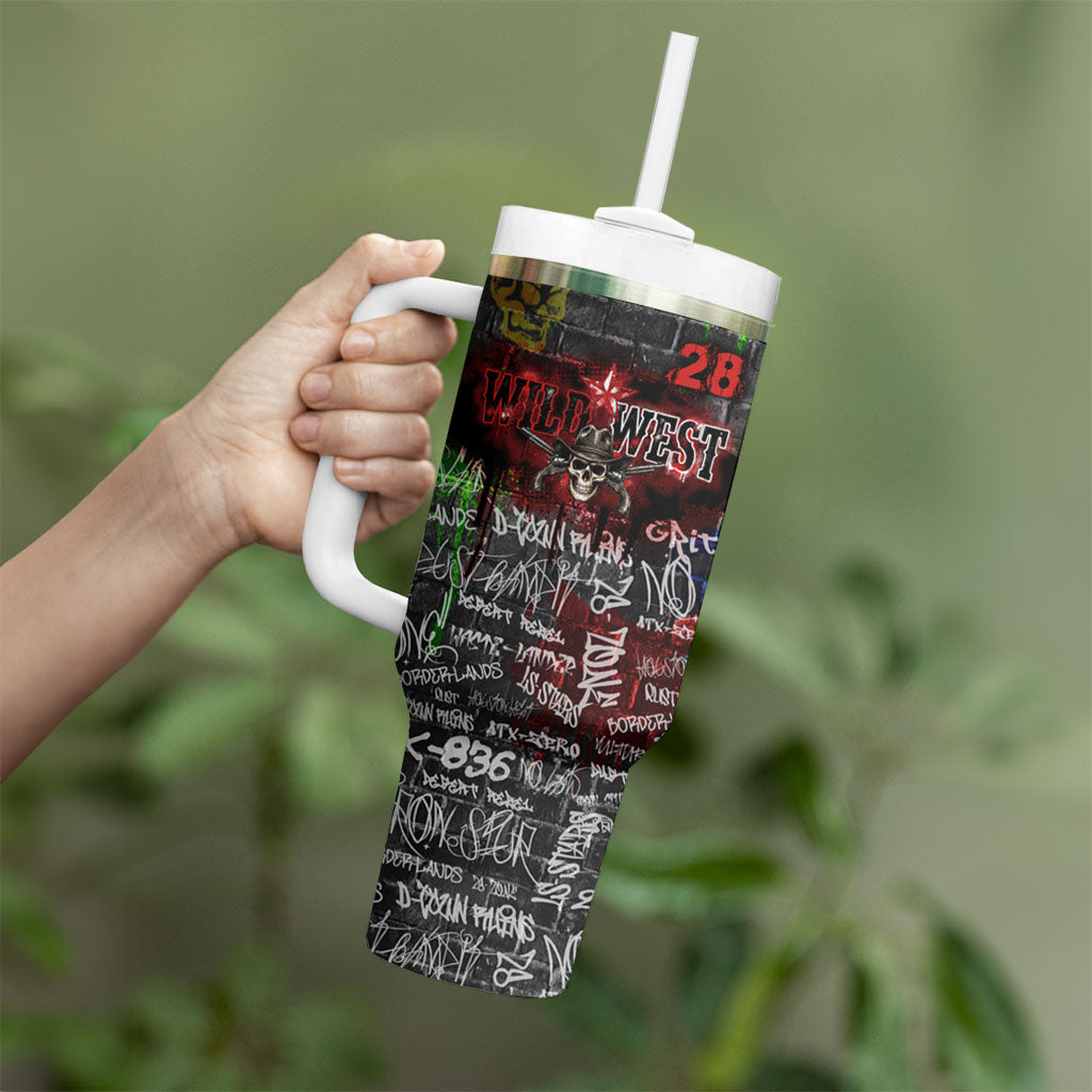 Personalized Wild West Borderlands Tumbler With Handle Urban Street Graffiti Art Skull Scorpion Symbols