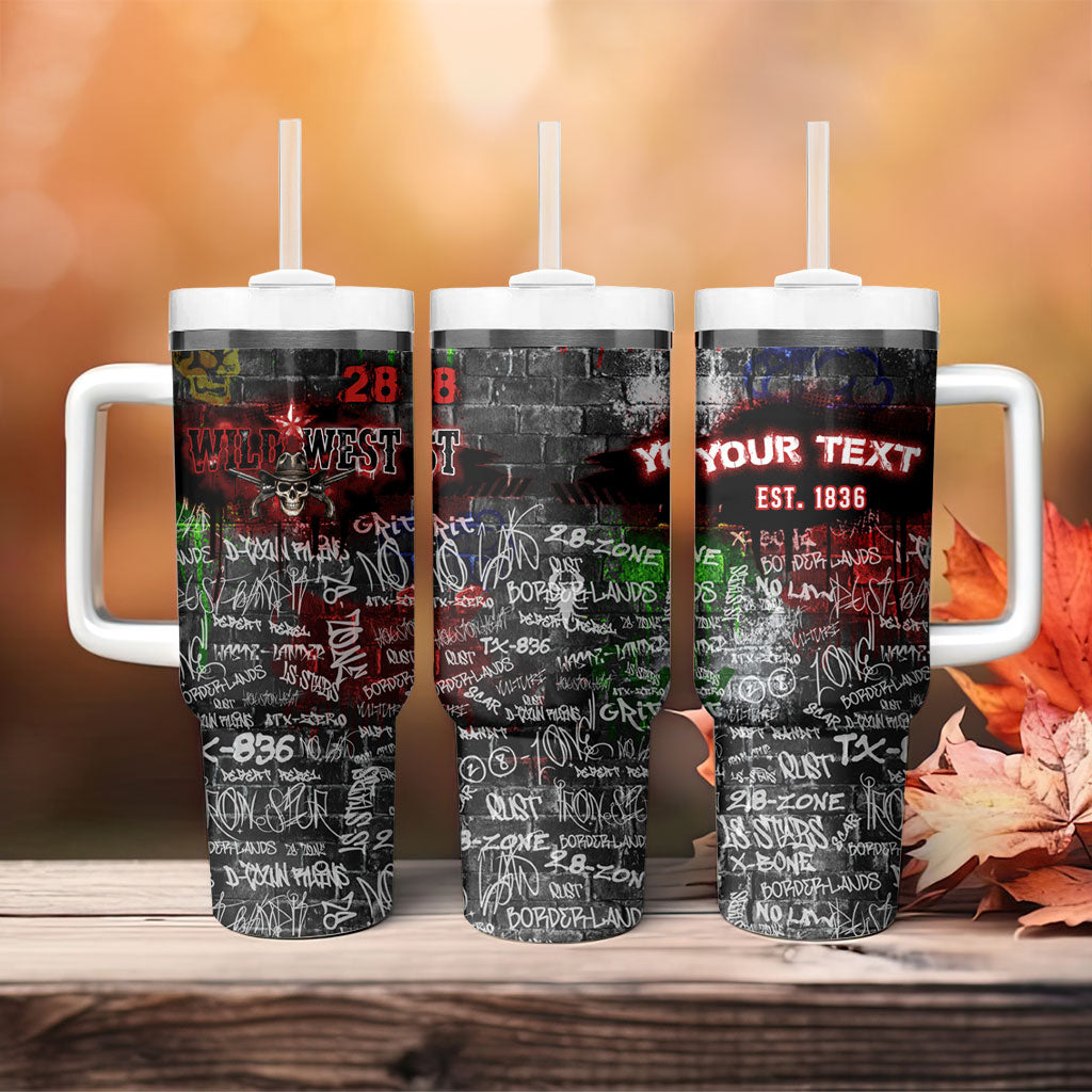 Personalized Wild West Borderlands Tumbler With Handle Urban Street Graffiti Art Skull Scorpion Symbols