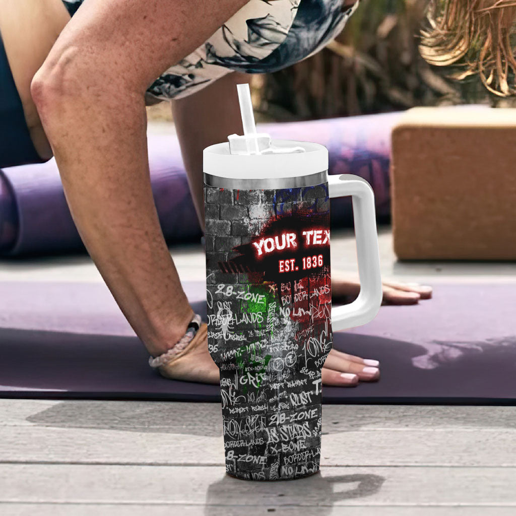 Personalized Wild West Borderlands Tumbler With Handle Urban Street Graffiti Art Skull Scorpion Symbols