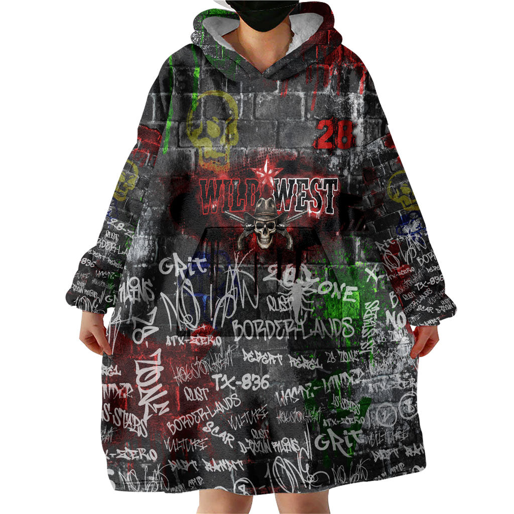 Personalized Wild West Borderlands Wearable Blanket Hoodie Urban Street Graffiti Art Skull Scorpion Symbols