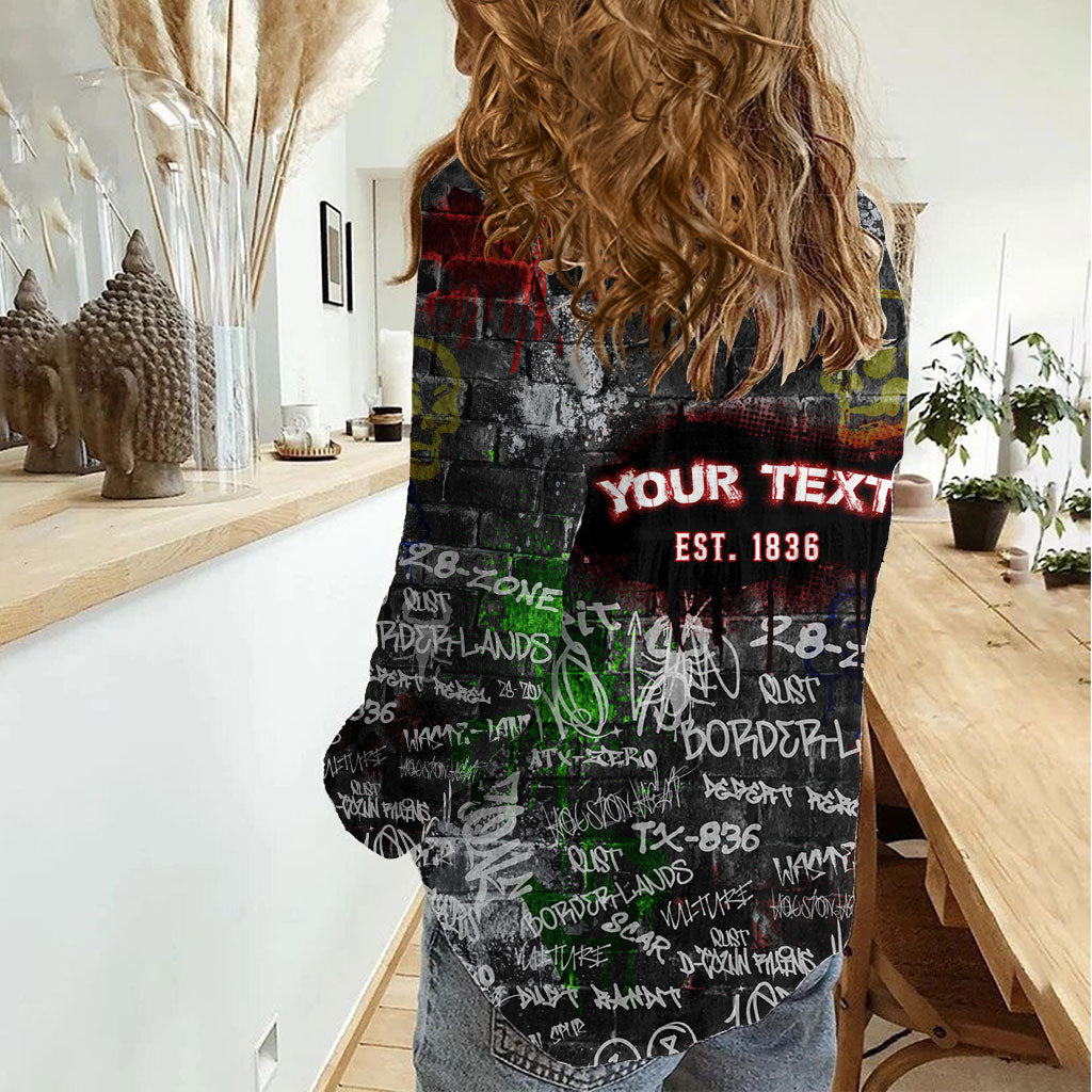Personalized Wild West Borderlands Women Casual Shirt Urban Street Graffiti Art Skull Scorpion Symbols