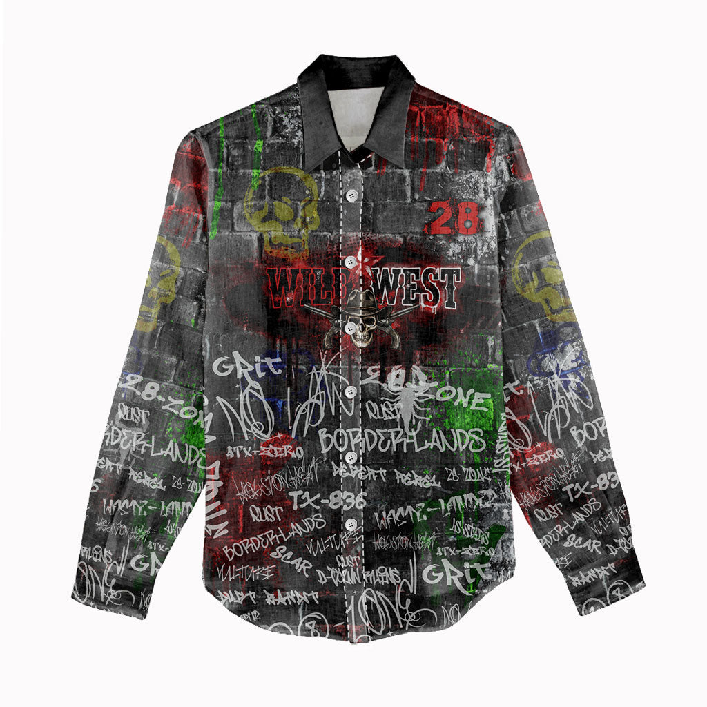 Personalized Wild West Borderlands Women Casual Shirt Urban Street Graffiti Art Skull Scorpion Symbols