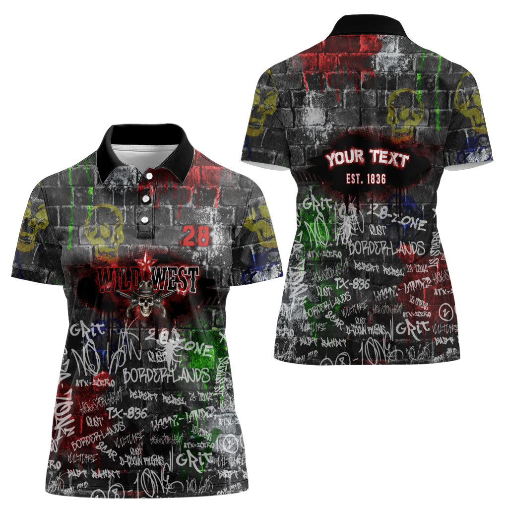 Personalized Wild West Borderlands Women Polo Shirt Urban Street Graffiti Art Skull Scorpion Symbols