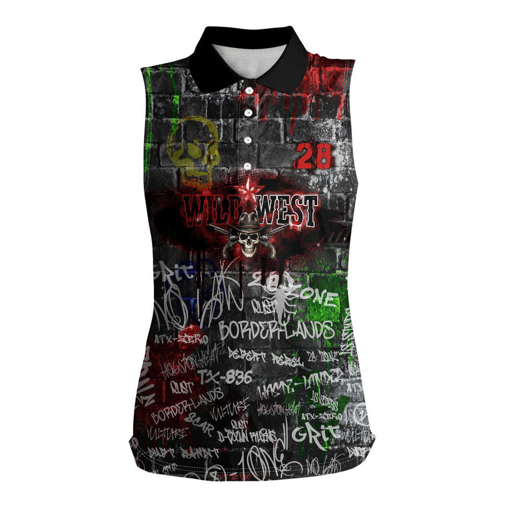 Personalized Wild West Borderlands Women Sleeveless Polo Shirt Urban Street Graffiti Art Skull Scorpion Symbols