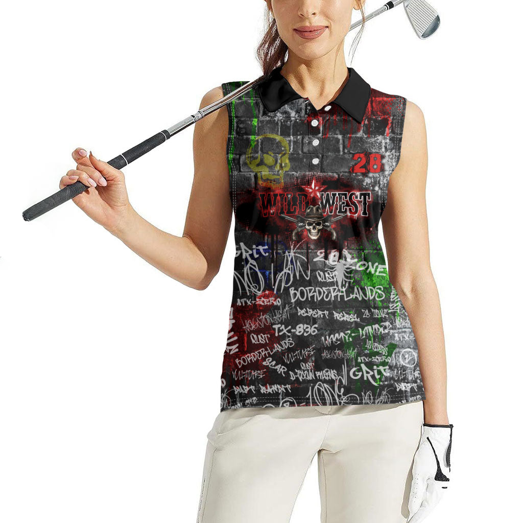 Personalized Wild West Borderlands Women Sleeveless Polo Shirt Urban Street Graffiti Art Skull Scorpion Symbols