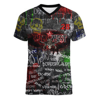 Personalized Wild West Borderlands Women V-Neck T-Shirt Urban Street Graffiti Art Skull Scorpion Symbols