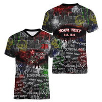 Personalized Wild West Borderlands Women V-Neck T-Shirt Urban Street Graffiti Art Skull Scorpion Symbols