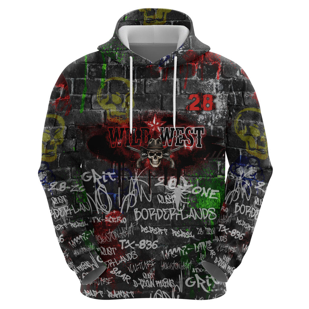 Personalized Wild West Borderlands Zip Hoodie Urban Street Graffiti Art Skull Scorpion Symbols