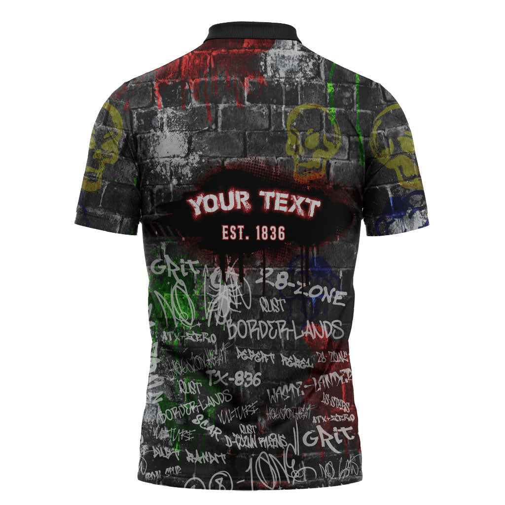 Personalized Wild West Borderlands Zipper Polo Shirt Urban Street Graffiti Art Skull Scorpion Symbols