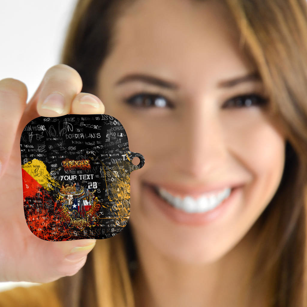 Personalized Texas State Pride AirPods Case Urban Graffiti Style - Longhorn Skull - Oil Derrick Graphic