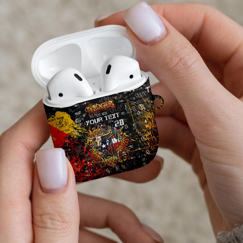 Personalized Texas State Pride AirPods Case Urban Graffiti Style - Longhorn Skull - Oil Derrick Graphic