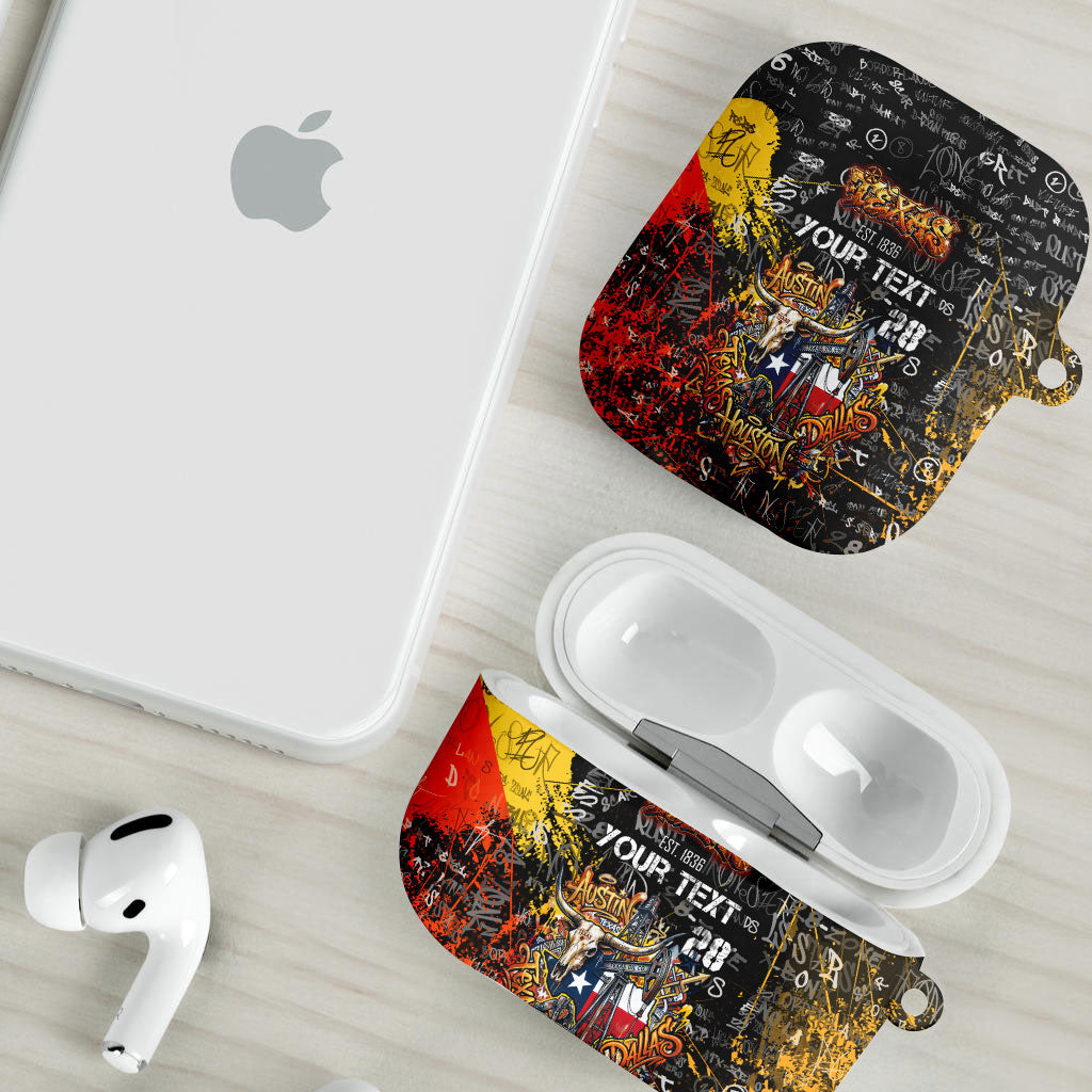 Personalized Texas State Pride AirPods Case Urban Graffiti Style - Longhorn Skull - Oil Derrick Graphic