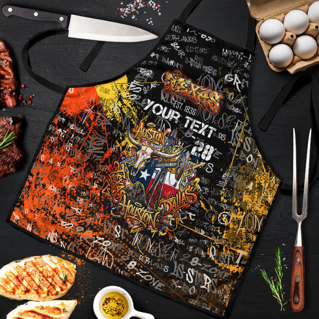 Personalized Texas State Pride Apron Urban Graffiti Style - Longhorn Skull - Oil Derrick Graphic