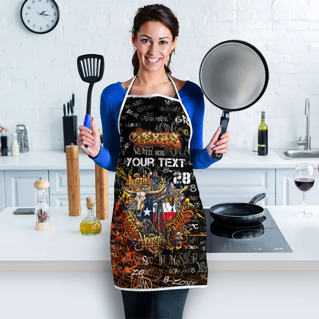 Personalized Texas State Pride Apron Urban Graffiti Style - Longhorn Skull - Oil Derrick Graphic