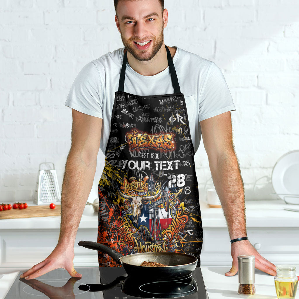 Personalized Texas State Pride Apron Urban Graffiti Style - Longhorn Skull - Oil Derrick Graphic