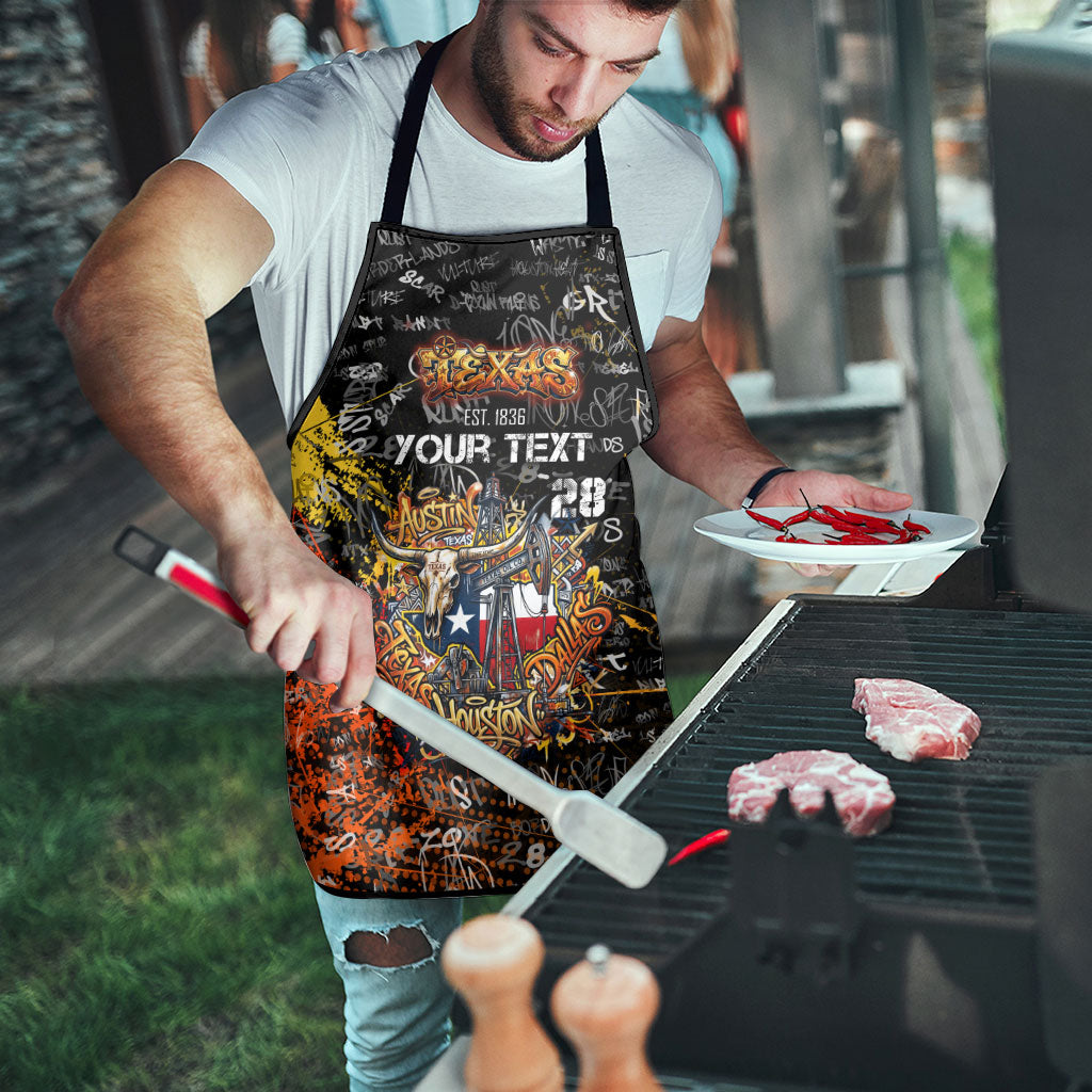 Personalized Texas State Pride Apron Urban Graffiti Style - Longhorn Skull - Oil Derrick Graphic