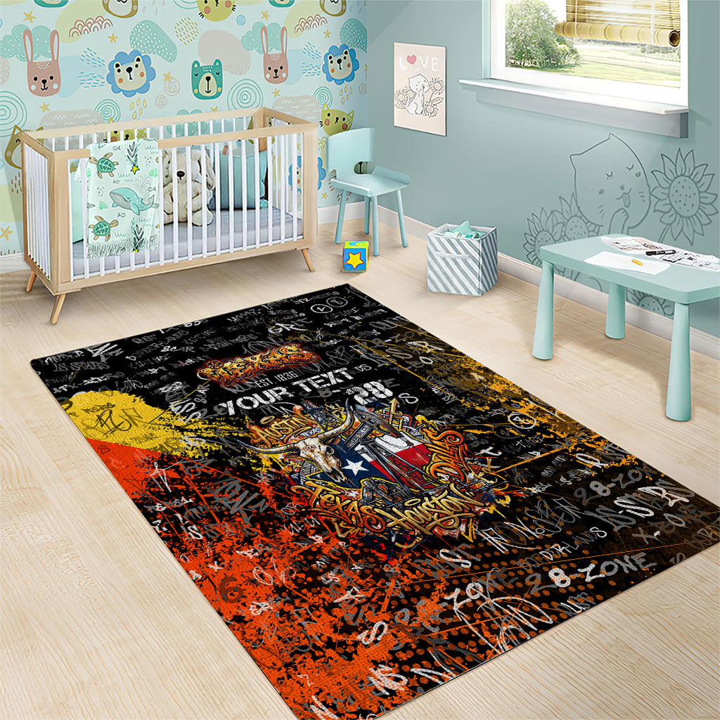 Personalized Texas State Pride Area Rug Urban Graffiti Style - Longhorn Skull - Oil Derrick Graphic