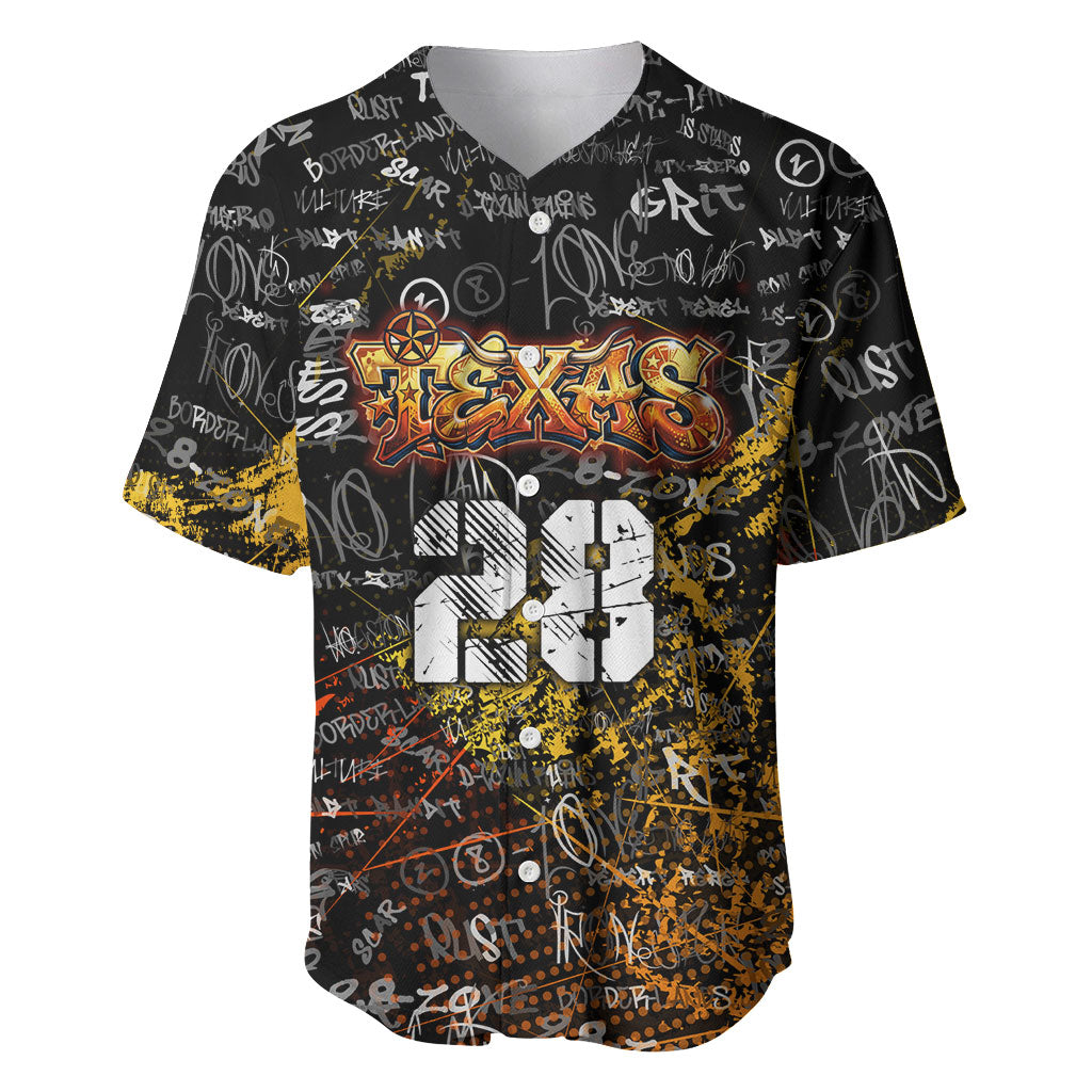 Personalized Texas State Pride Baseball Jersey Urban Graffiti Style - Longhorn Skull - Oil Derrick Graphic