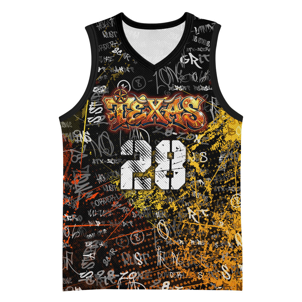 Personalized Texas State Pride Basketball Jersey Urban Graffiti Style - Longhorn Skull - Oil Derrick Graphic