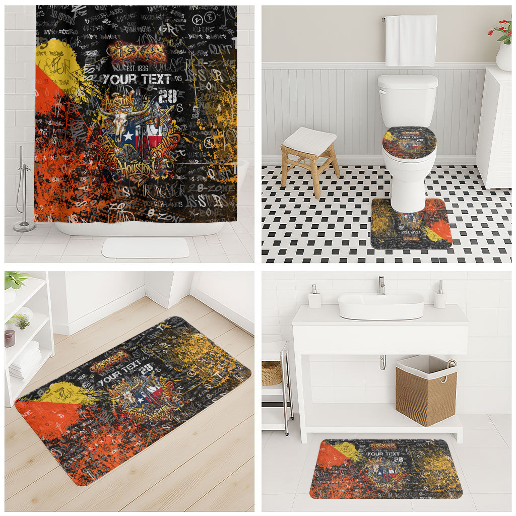 Personalized Texas State Pride Bathroom Set Urban Graffiti Style - Longhorn Skull - Oil Derrick Graphic