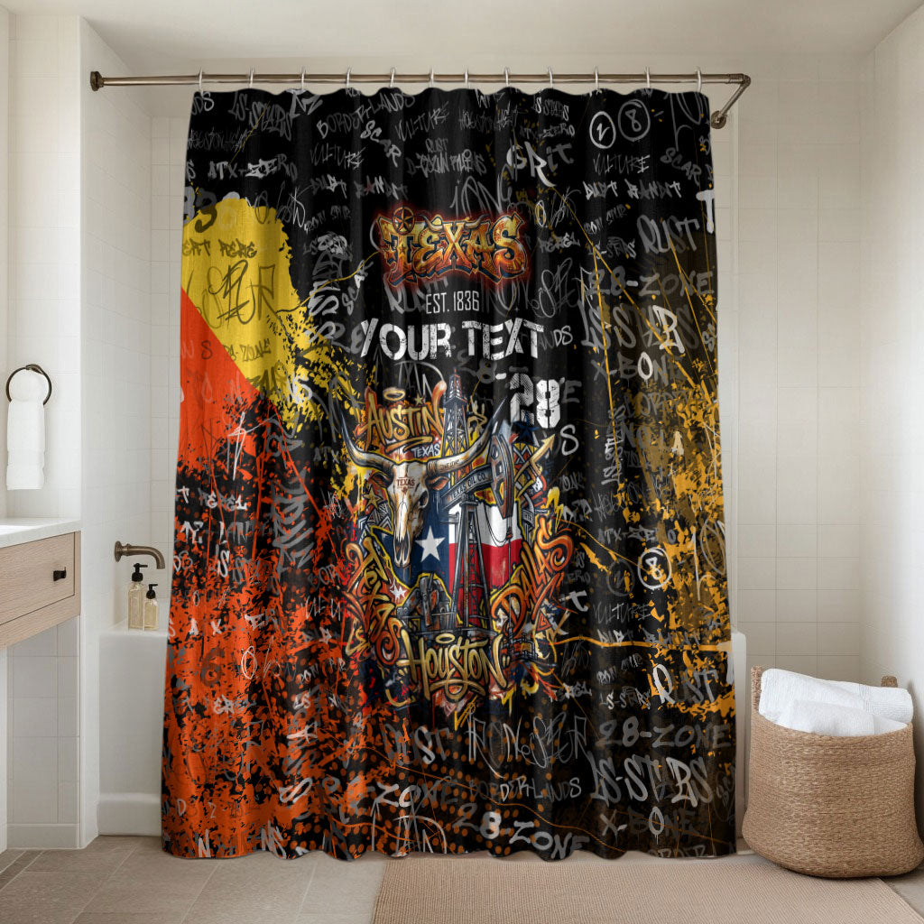 Personalized Texas State Pride Bathroom Set Urban Graffiti Style - Longhorn Skull - Oil Derrick Graphic