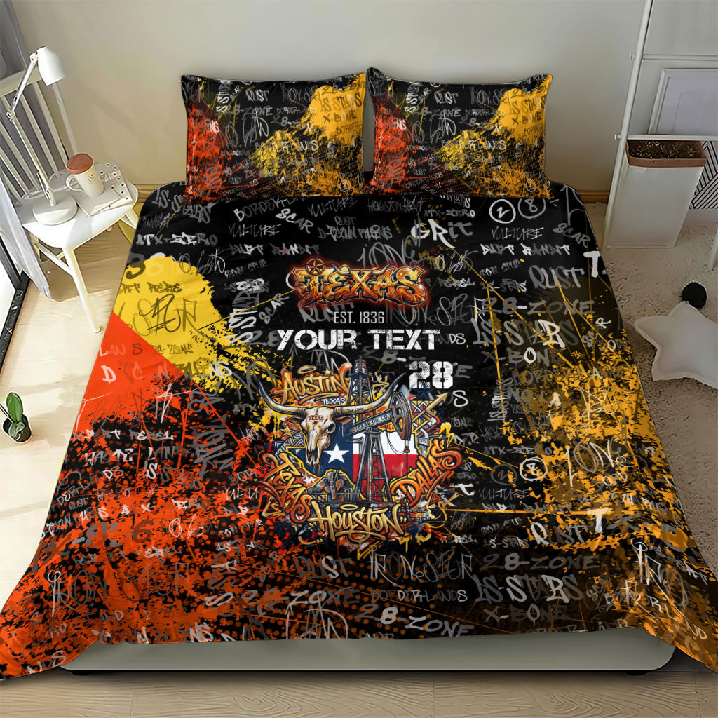 Personalized Texas State Pride Bedding Set Urban Graffiti Style - Longhorn Skull - Oil Derrick Graphic