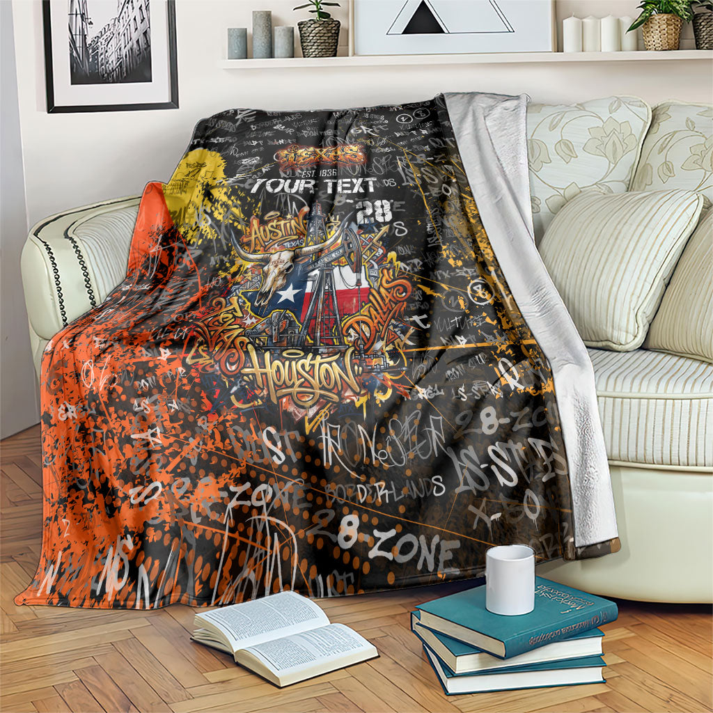 Personalized Texas State Pride Blanket Urban Graffiti Style - Longhorn Skull - Oil Derrick Graphic