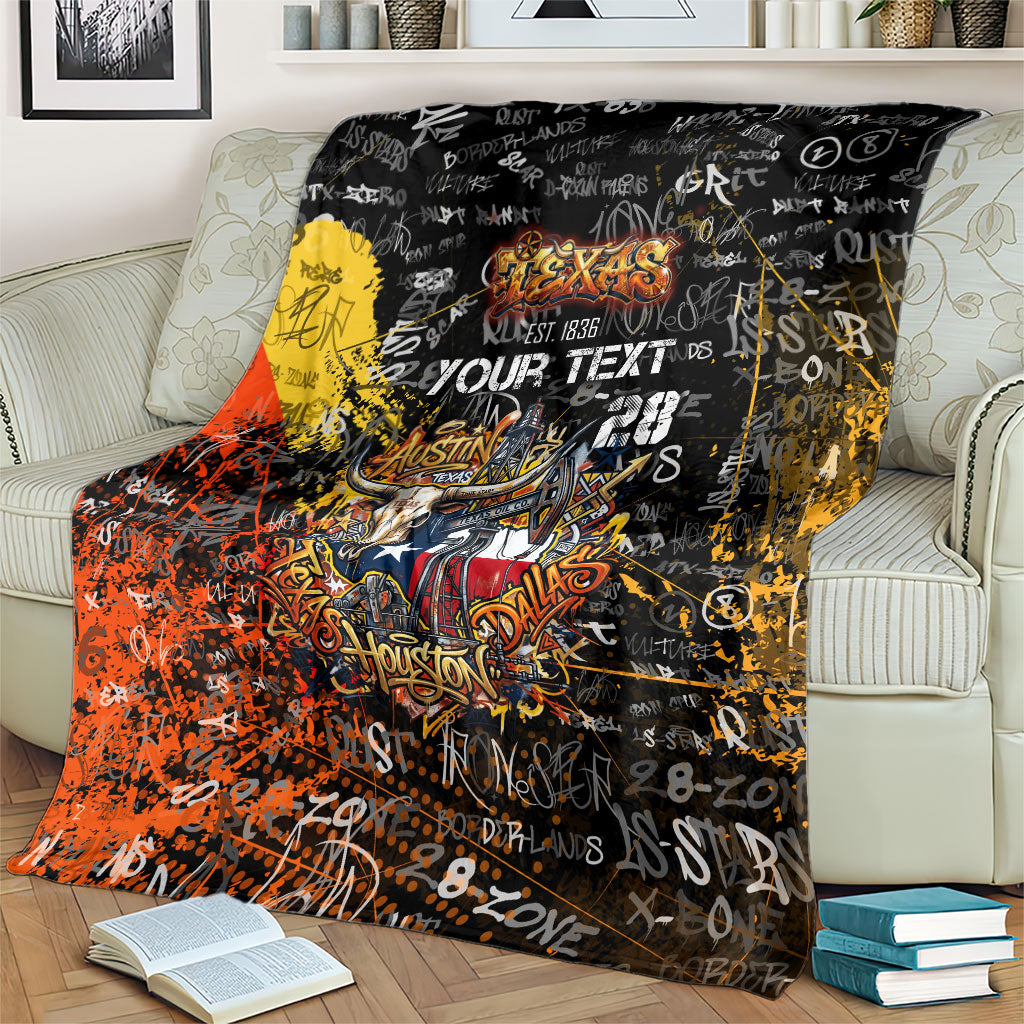 Personalized Texas State Pride Blanket Urban Graffiti Style - Longhorn Skull - Oil Derrick Graphic