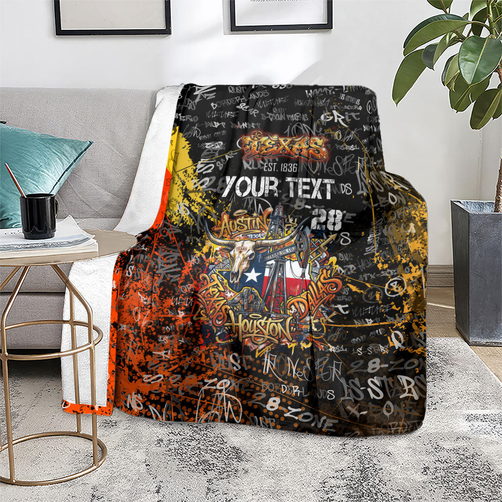 Personalized Texas State Pride Blanket Urban Graffiti Style - Longhorn Skull - Oil Derrick Graphic
