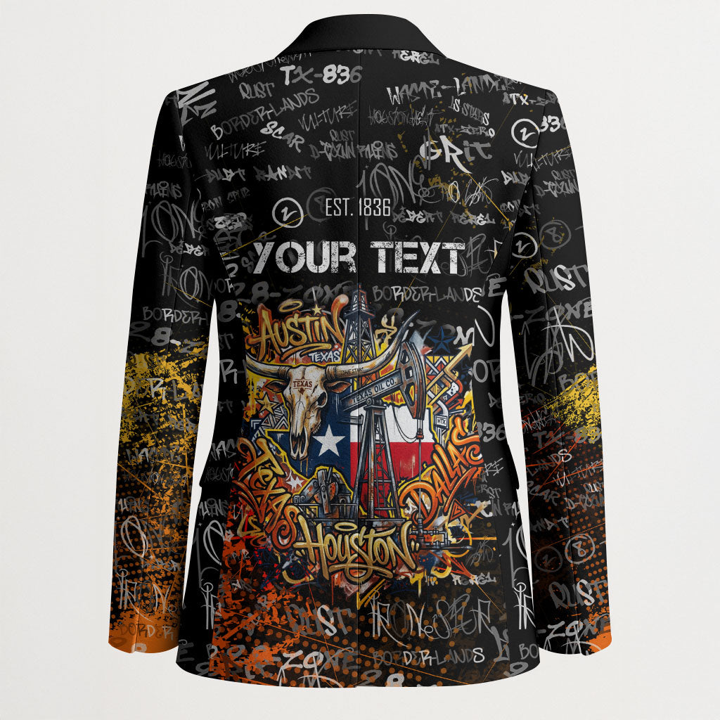 Personalized Texas State Pride Blazer Urban Graffiti Style - Longhorn Skull - Oil Derrick Graphic