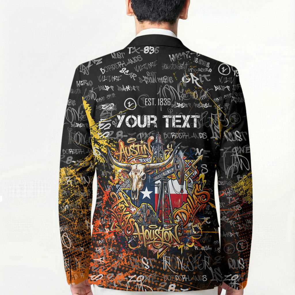 Personalized Texas State Pride Blazer Urban Graffiti Style - Longhorn Skull - Oil Derrick Graphic